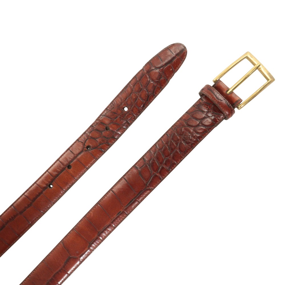 Jos A Bank Belt Men 34 Embossed Croc Calfskin Brown Leather Solid Brass USA Made